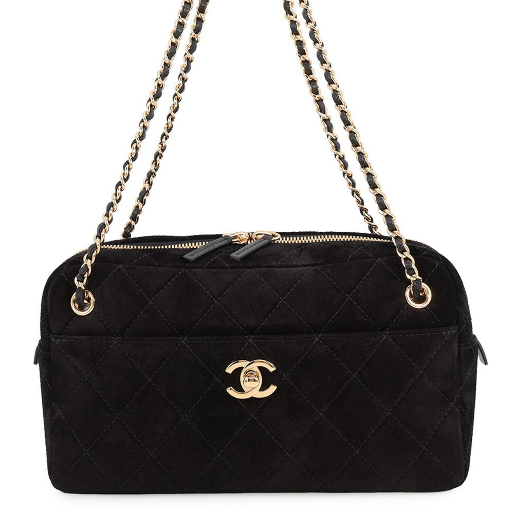 Chanel Chain Shoulder Bag, Matelassé, Coco Mark, Camera Suede Calf Leather, A...